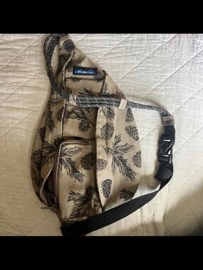 Kavu Tan Sling Bag with Black Pinecone Print